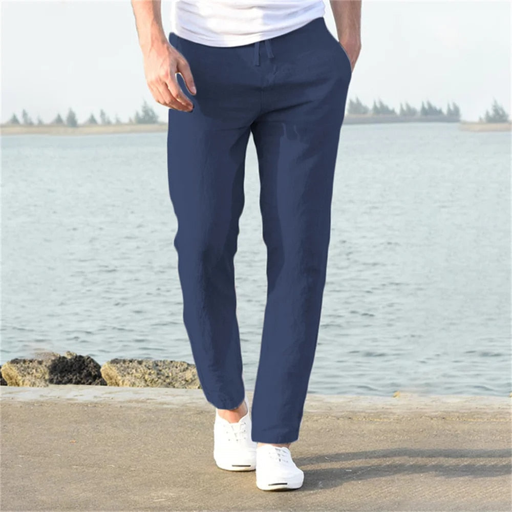 Men's Linen Slacks Relaxed Straight Leg Summer Trousers