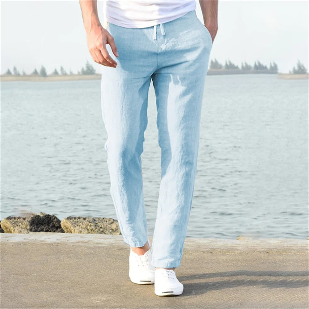 Men's Linen Slacks Relaxed Straight Leg Summer Trousers