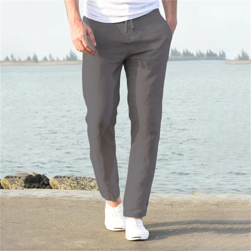 Men's Linen Slacks Relaxed Straight Leg Summer Trousers