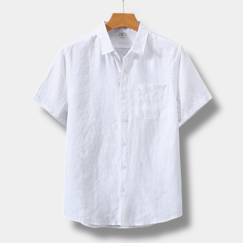 Men's Linen-Style Button Up Shirt, Short Sleeve Beach Top