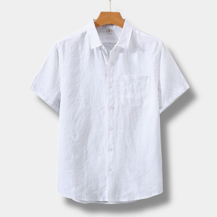 Men's Linen-Style Button Up Shirt, Short Sleeve Beach Top