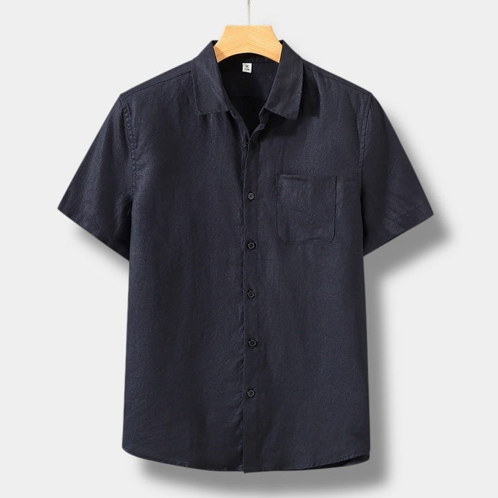 Men's Linen-Style Button Up Shirt, Short Sleeve Beach Top