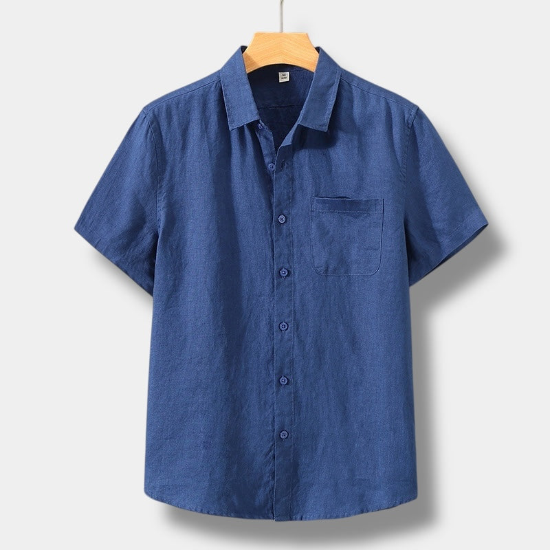 Men's Linen-Style Button Up Shirt, Short Sleeve Beach Top