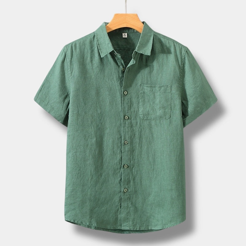 Men's Linen-Style Button Up Shirt, Short Sleeve Beach Top
