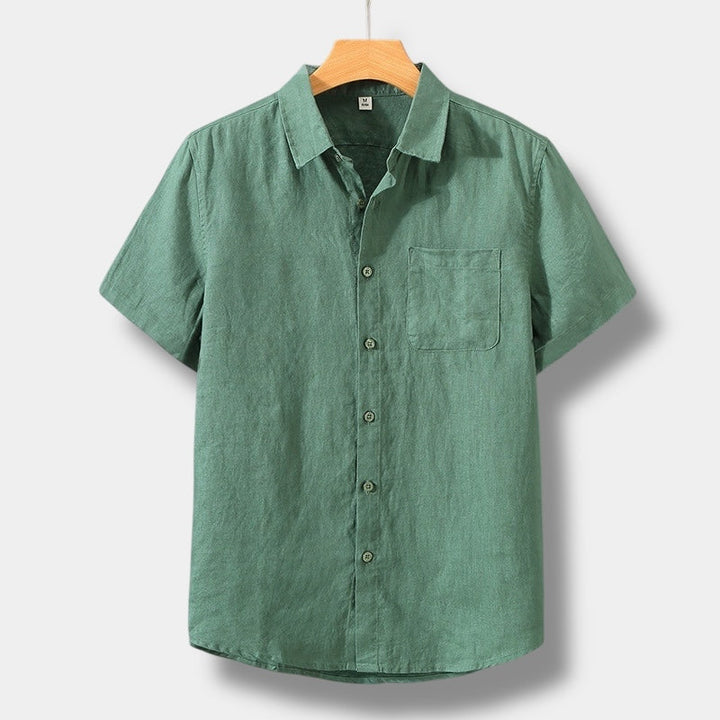 Men's Linen-Style Button Up Shirt, Short Sleeve Beach Top