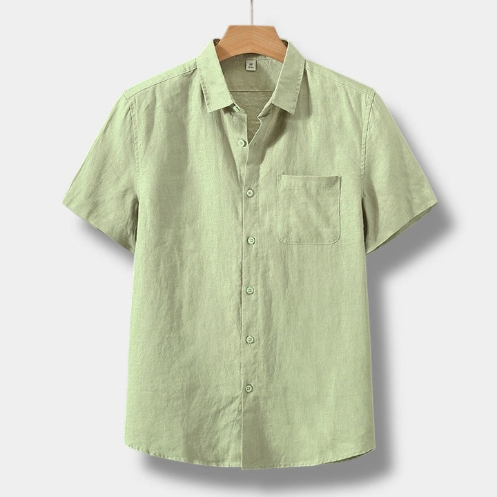 Men's Linen-Style Button Up Shirt, Short Sleeve Beach Top