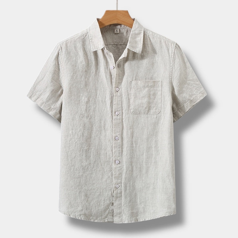 Men's Linen-Style Button Up Shirt, Short Sleeve Beach Top