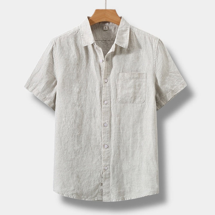 Men's Linen-Style Button Up Shirt, Short Sleeve Beach Top