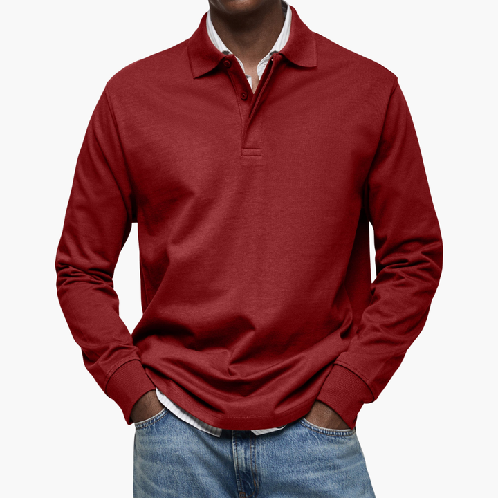 Men's Long Sleeve Regular Fit Casual Polo Shirt