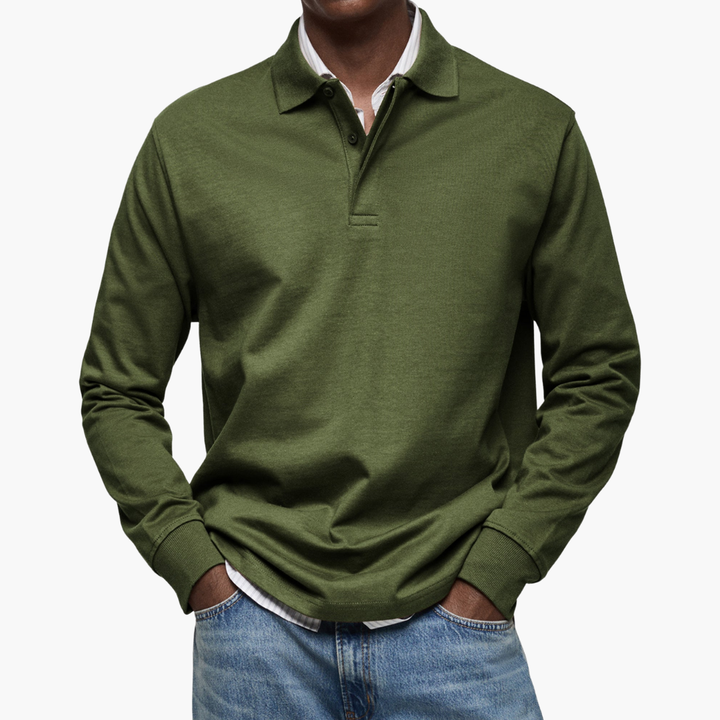 Men's Long Sleeve Regular Fit Casual Polo Shirt