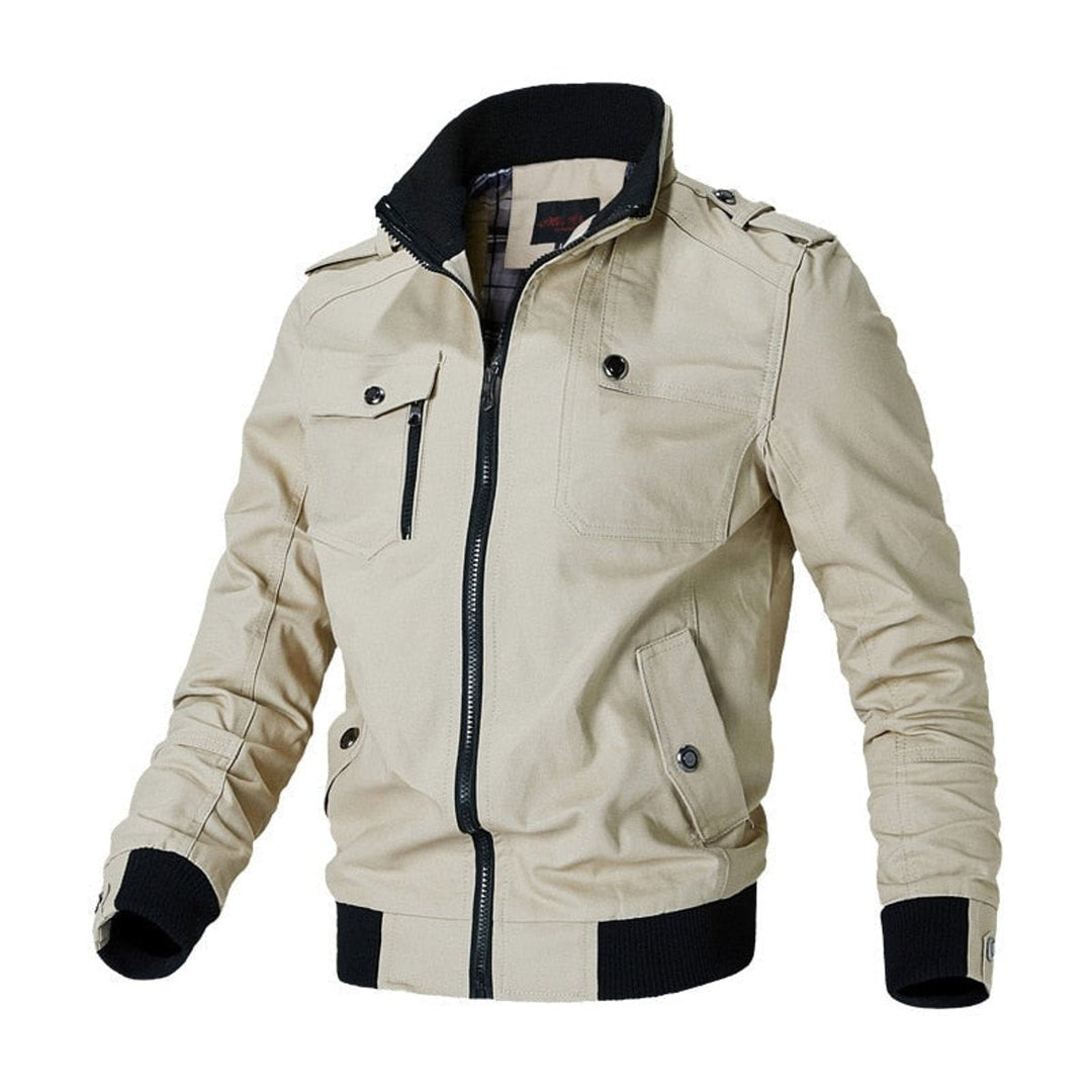 Men's Military Ribbed-Cuff Full-Zip Epaulet Bomber Jacket