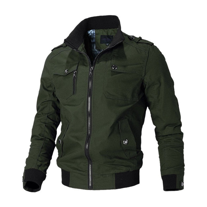 Men's Military Ribbed-Cuff Full-Zip Epaulet Bomber Jacket