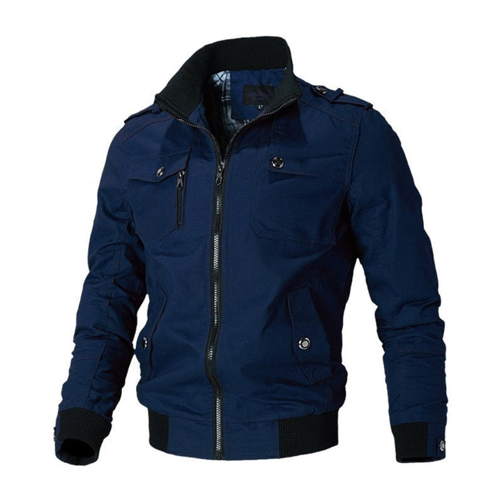 Men's Military Ribbed-Cuff Full-Zip Epaulet Bomber Jacket