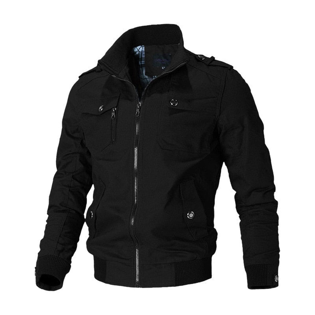 Men's Military Ribbed-Cuff Full-Zip Epaulet Bomber Jacket