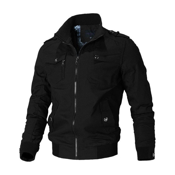 Men's Military Ribbed-Cuff Full-Zip Epaulet Bomber Jacket