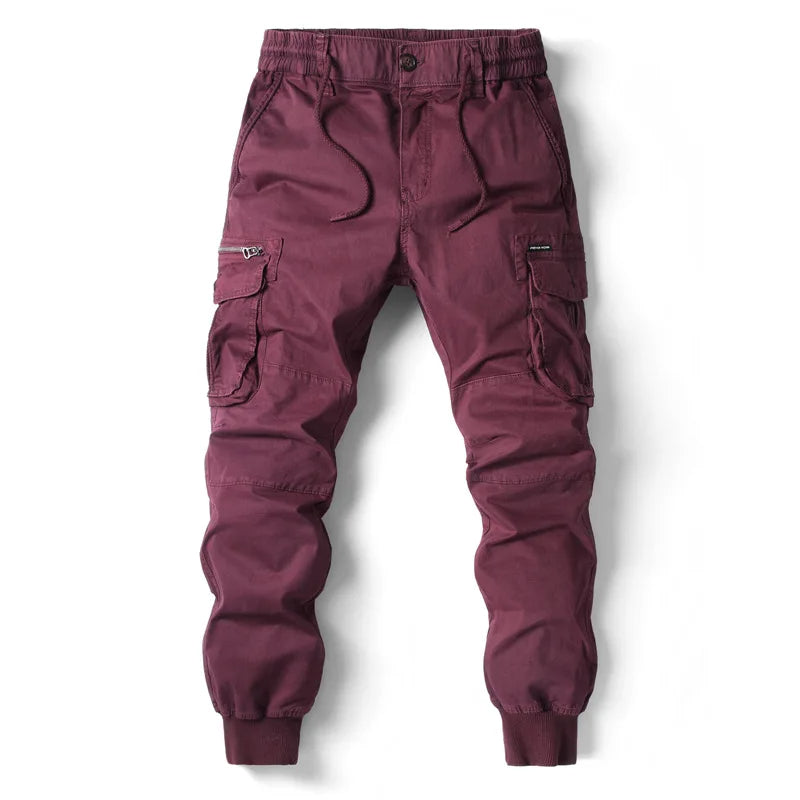 Men's Multi-Pocket Cargo Jogger Pants Tapered Drawstring Fit