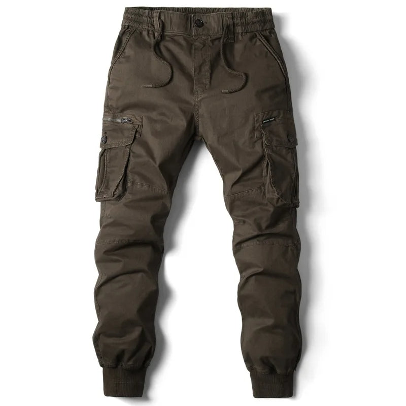 Men's Multi-Pocket Cargo Jogger Pants Tapered Drawstring Fit