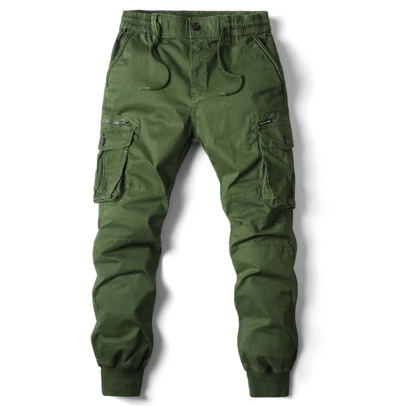 Men's Multi-Pocket Cargo Jogger Pants Tapered Drawstring Fit