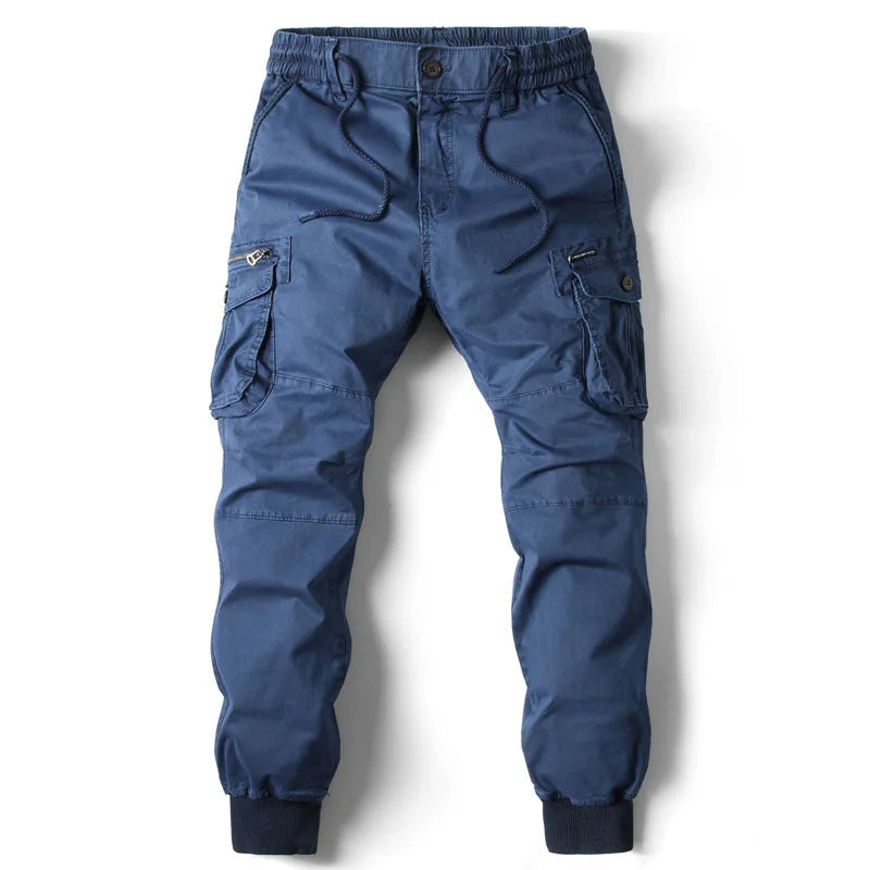 Men's Multi-Pocket Cargo Jogger Pants Tapered Drawstring Fit