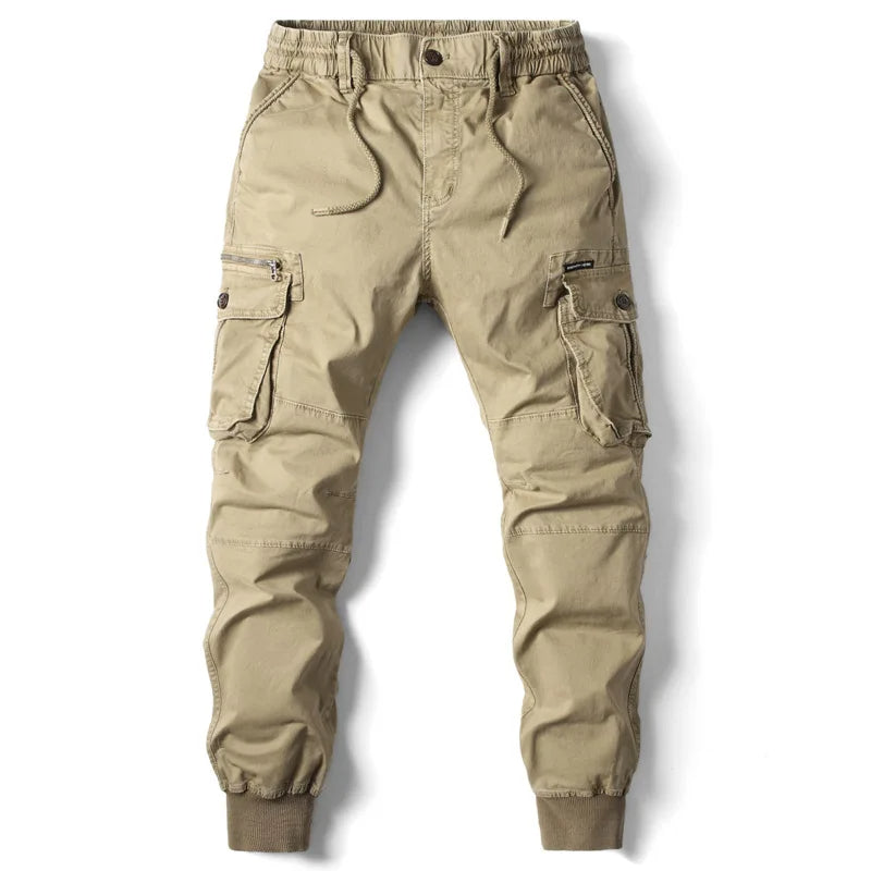 Men's Multi-Pocket Cargo Jogger Pants Tapered Drawstring Fit