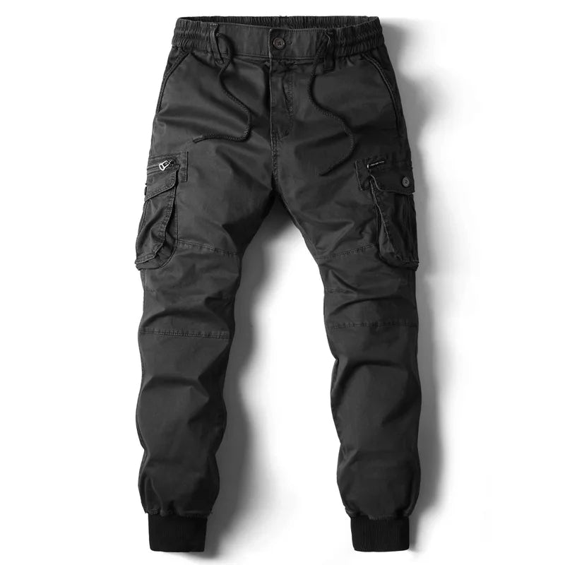 Men's Multi-Pocket Cargo Jogger Pants Tapered Drawstring Fit
