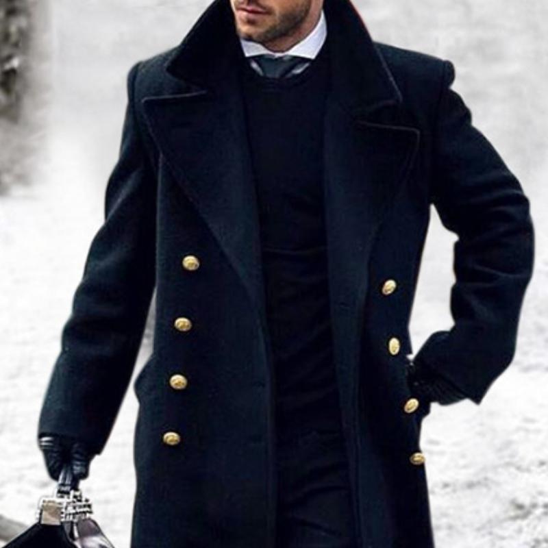 Men's Navy Long Winter Double Breasted Dress Coat