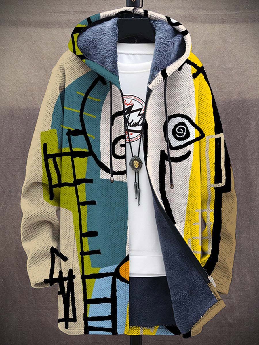Men's Oversized Zip-Up Hooded Fleece-Lined Sweater Cardigan