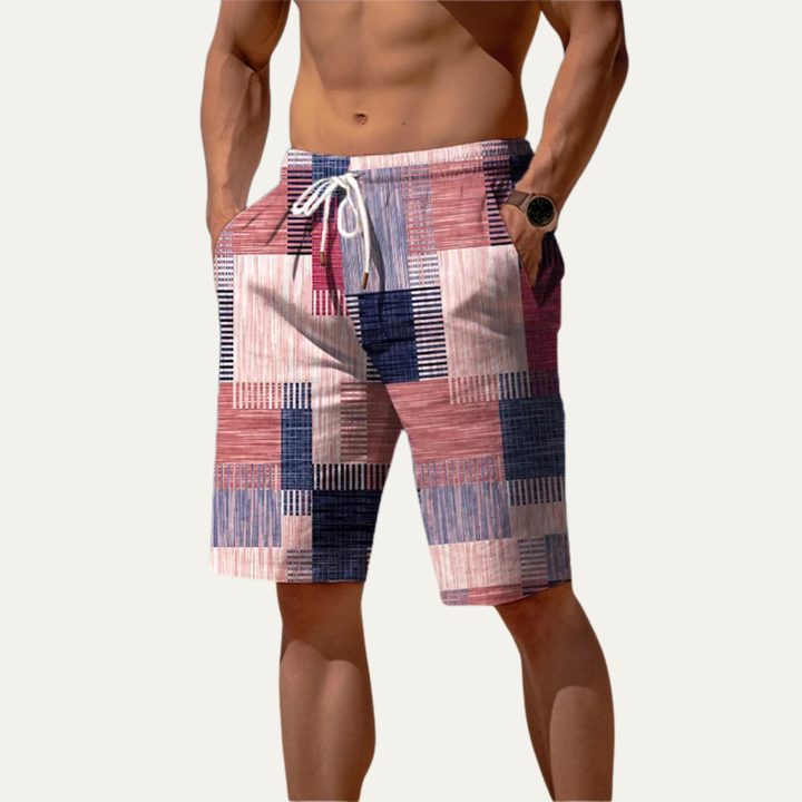 Men's Patchwork Check Shorts Knee-Length Plaid Casual Summer