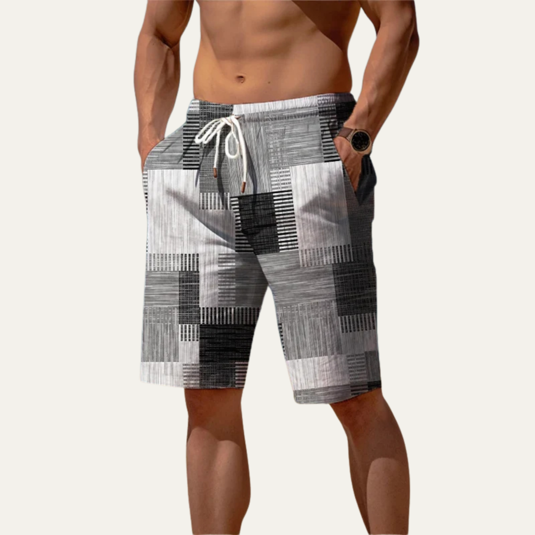 Men's Patchwork Check Shorts Knee-Length Plaid Casual Summer