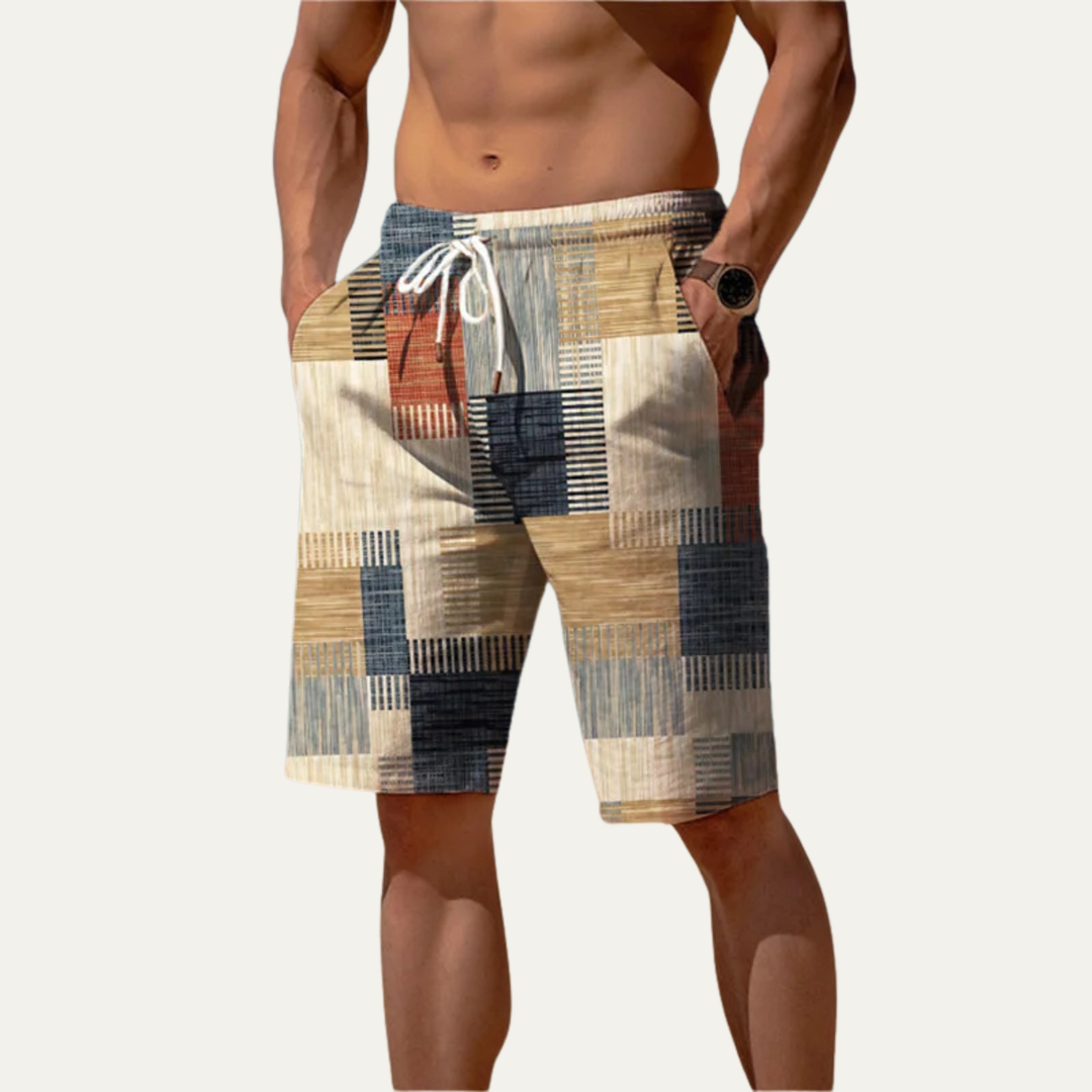 Men's Patchwork Check Shorts Knee-Length Plaid Casual Summer