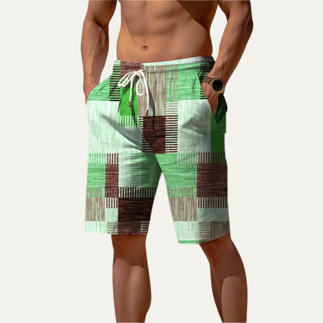 Men's Patchwork Check Shorts Knee-Length Plaid Casual Summer
