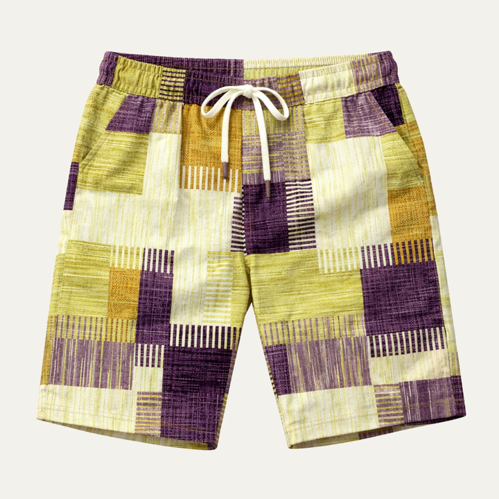 Men's Patchwork Check Shorts Knee-Length Plaid Casual Summer