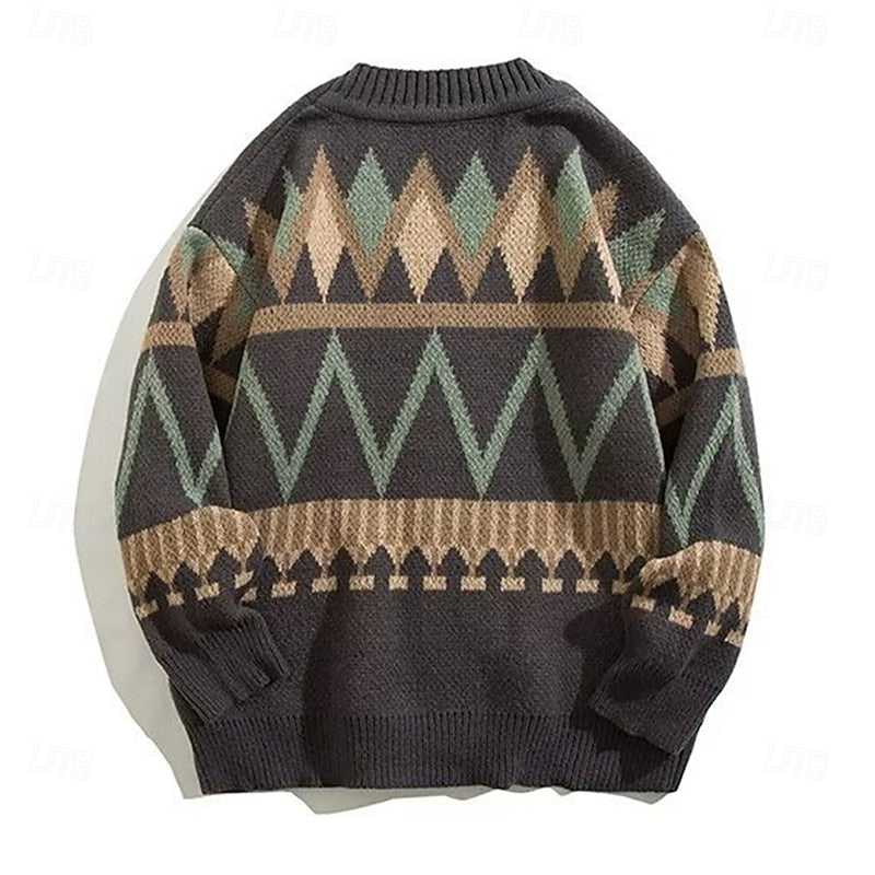 Men's Patterned V Neck Button Front Knit Cardigan Sweater