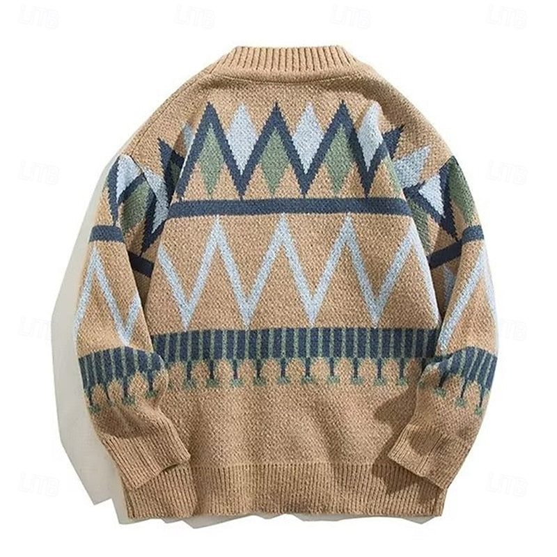 Men's Patterned V Neck Button Front Knit Cardigan Sweater