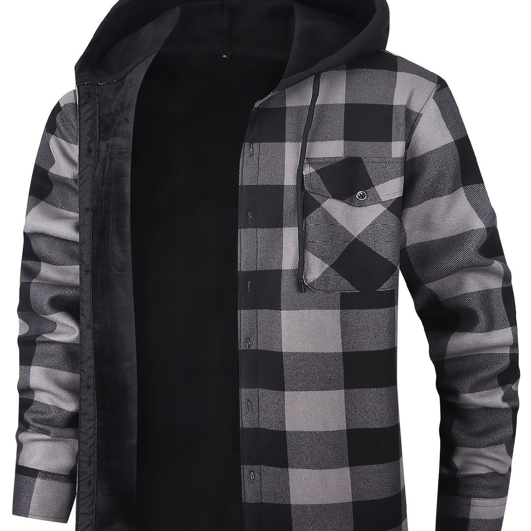 Men's Plaid Hooded Lined Fall Shacket Shirt Jacket