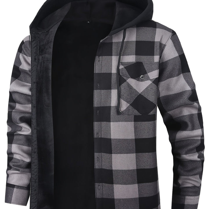 Men's Plaid Hooded Lined Fall Shacket Shirt Jacket