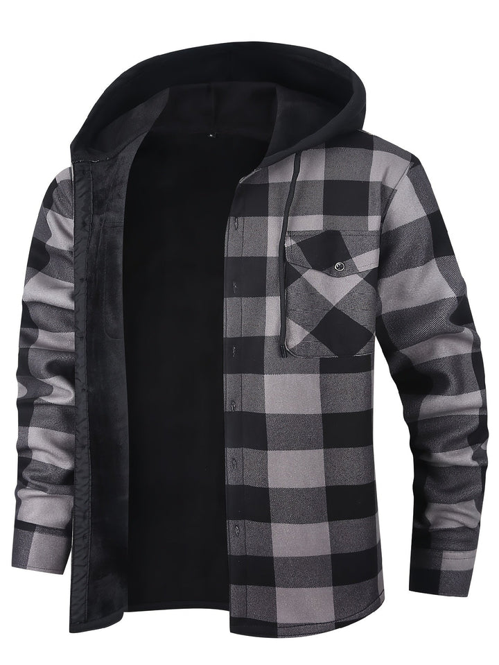 Men's Plaid Hooded Lined Fall Shacket Shirt Jacket