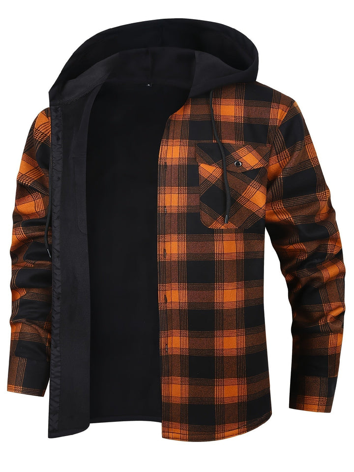 Men's Plaid Hooded Lined Fall Shacket Shirt Jacket