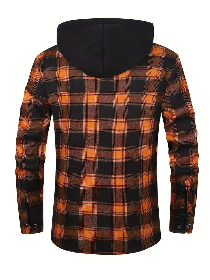 Men's Plaid Hooded Lined Fall Shacket Shirt Jacket