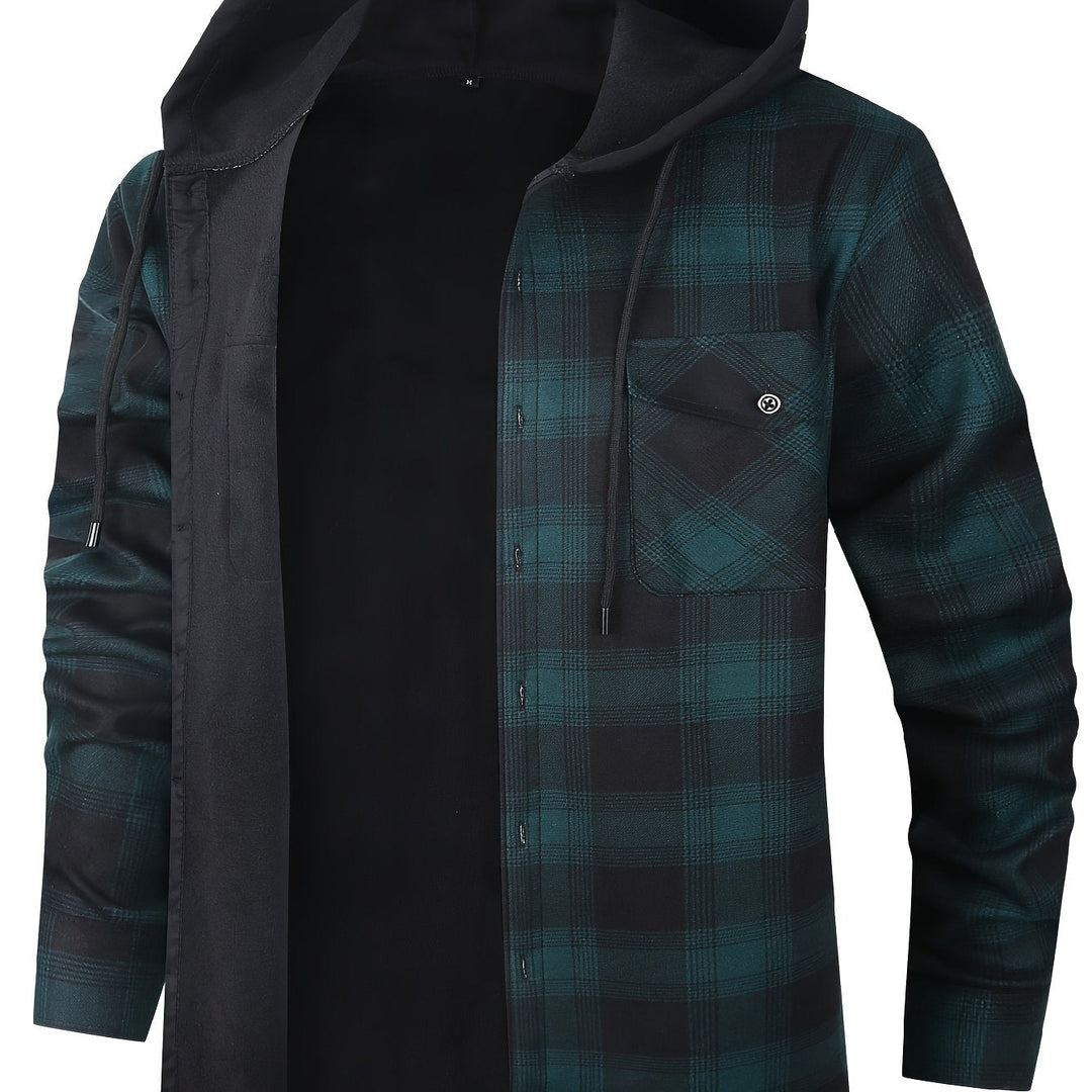 Men's Plaid Hooded Lined Fall Shacket Shirt Jacket