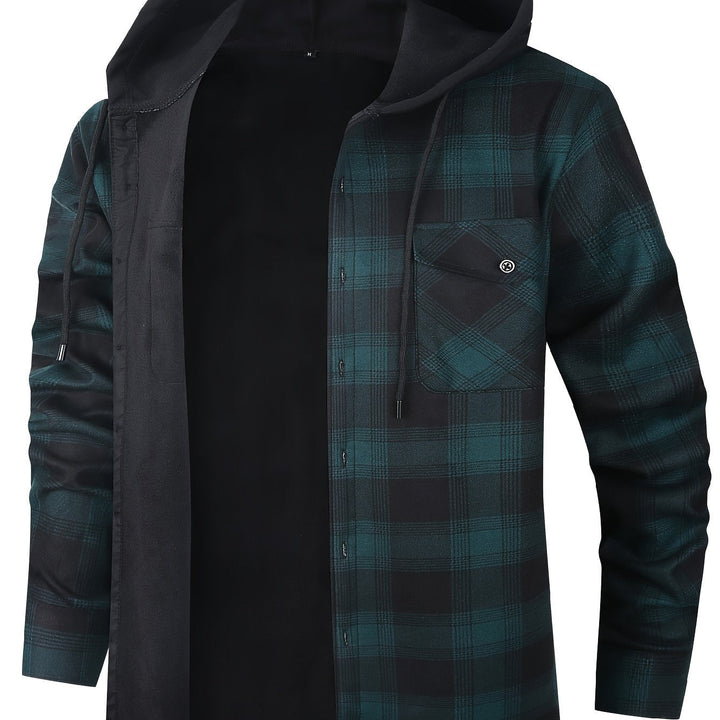 Men's Plaid Hooded Lined Fall Shacket Shirt Jacket