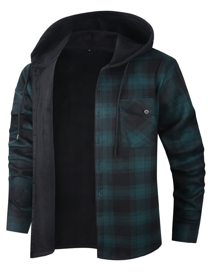Men's Plaid Hooded Lined Fall Shacket Shirt Jacket