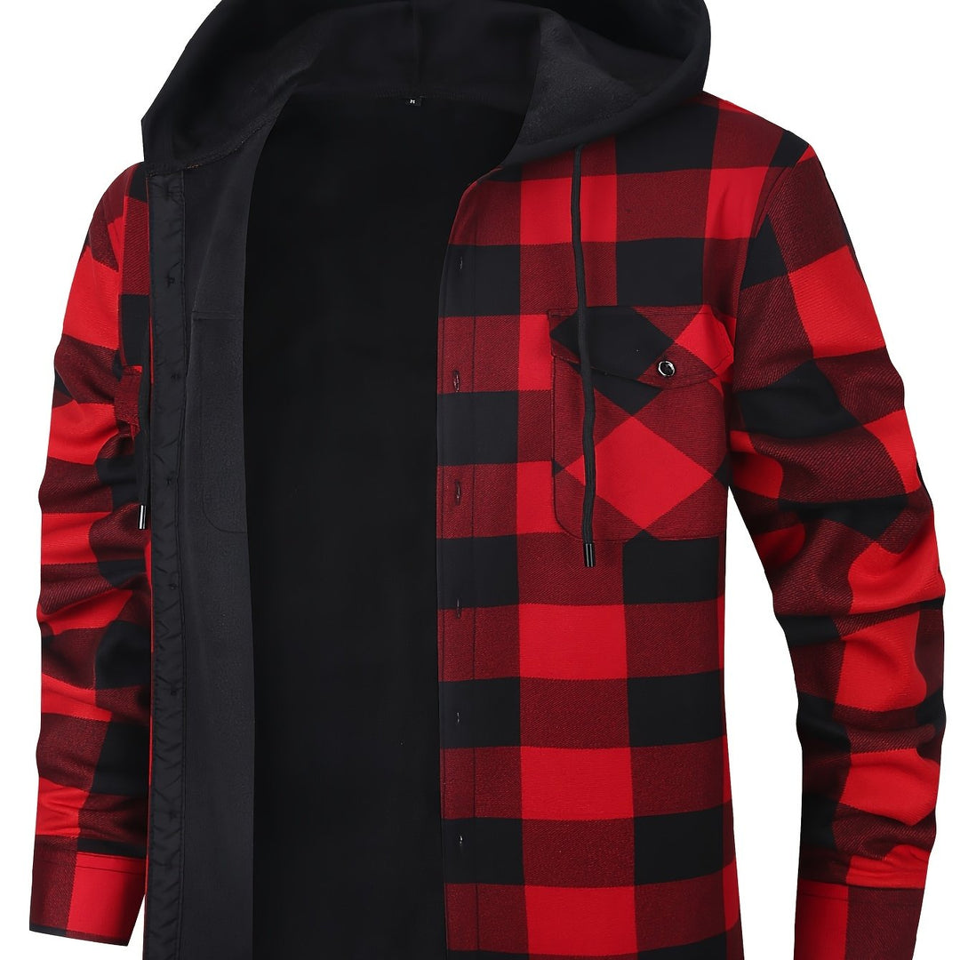 Men's Plaid Hooded Lined Fall Shacket Shirt Jacket