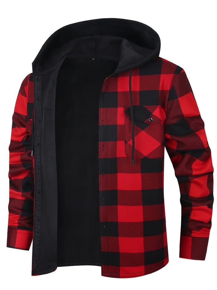 Men's Plaid Hooded Lined Fall Shacket Shirt Jacket