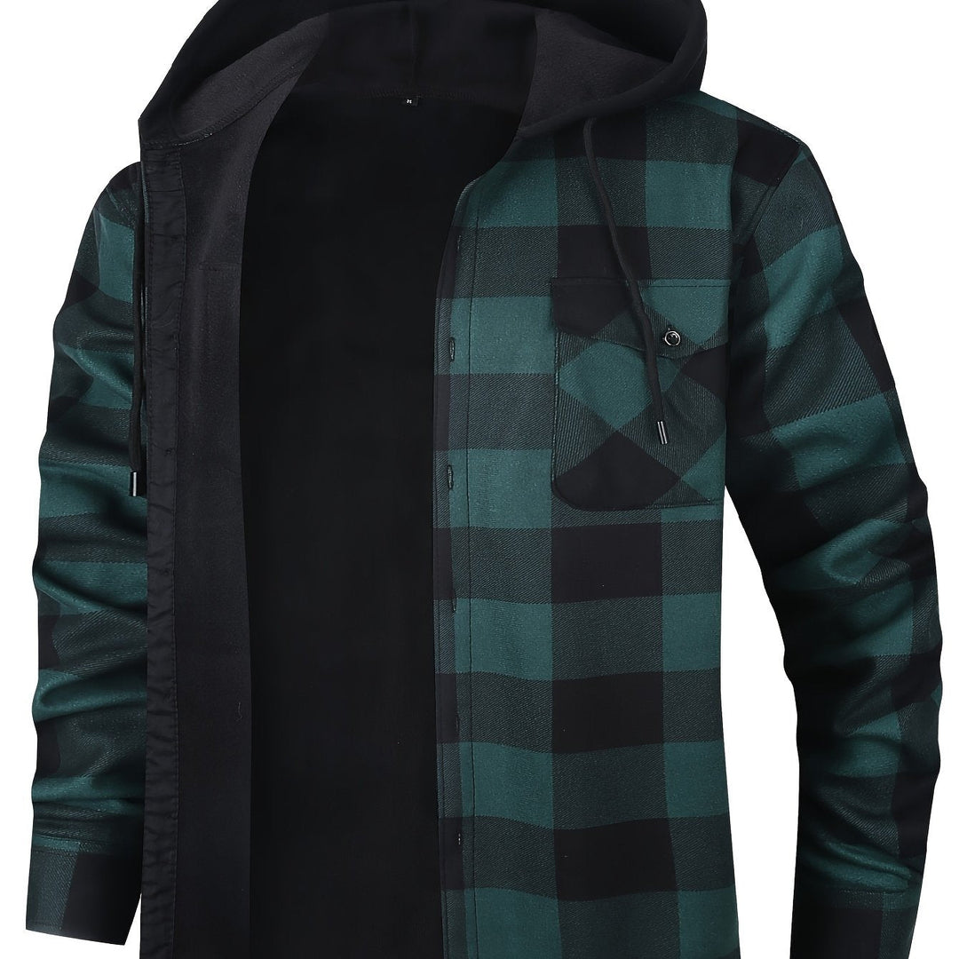 Men's Plaid Hooded Lined Fall Shacket Shirt Jacket