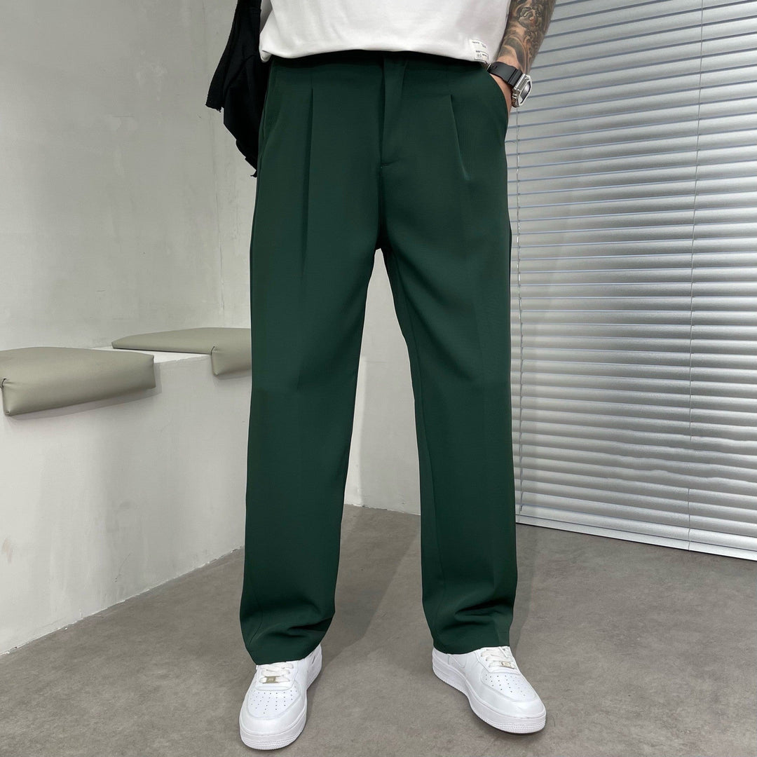 Men's Pleated Linen Pants, Straight-Leg Summer Trousers Smart Casual