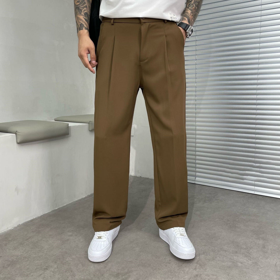 Men's Pleated Linen Pants, Straight-Leg Summer Trousers Smart Casual