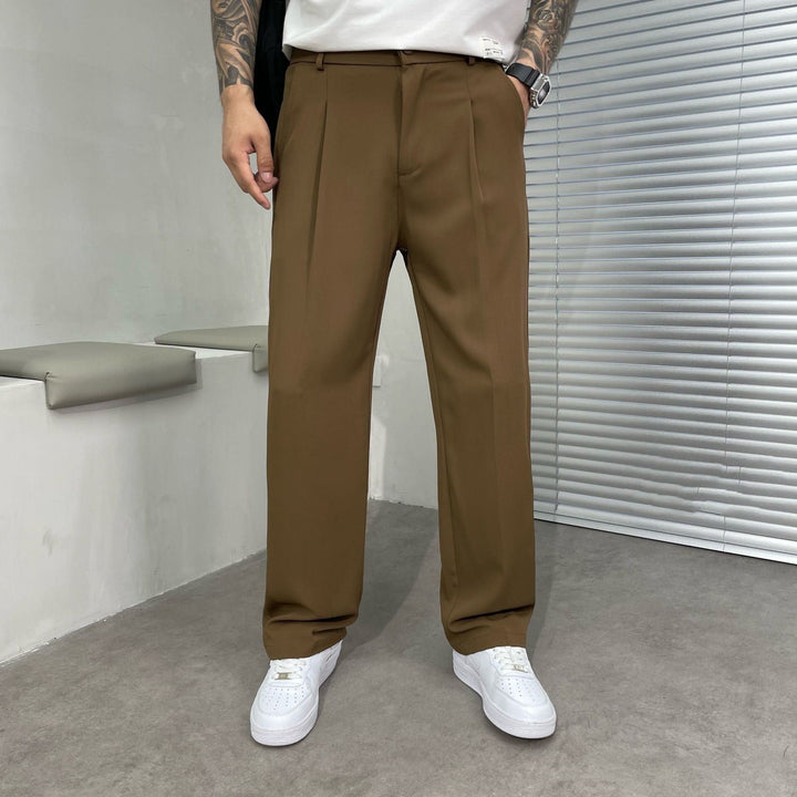 Men's Pleated Linen Pants, Straight-Leg Summer Trousers Smart Casual