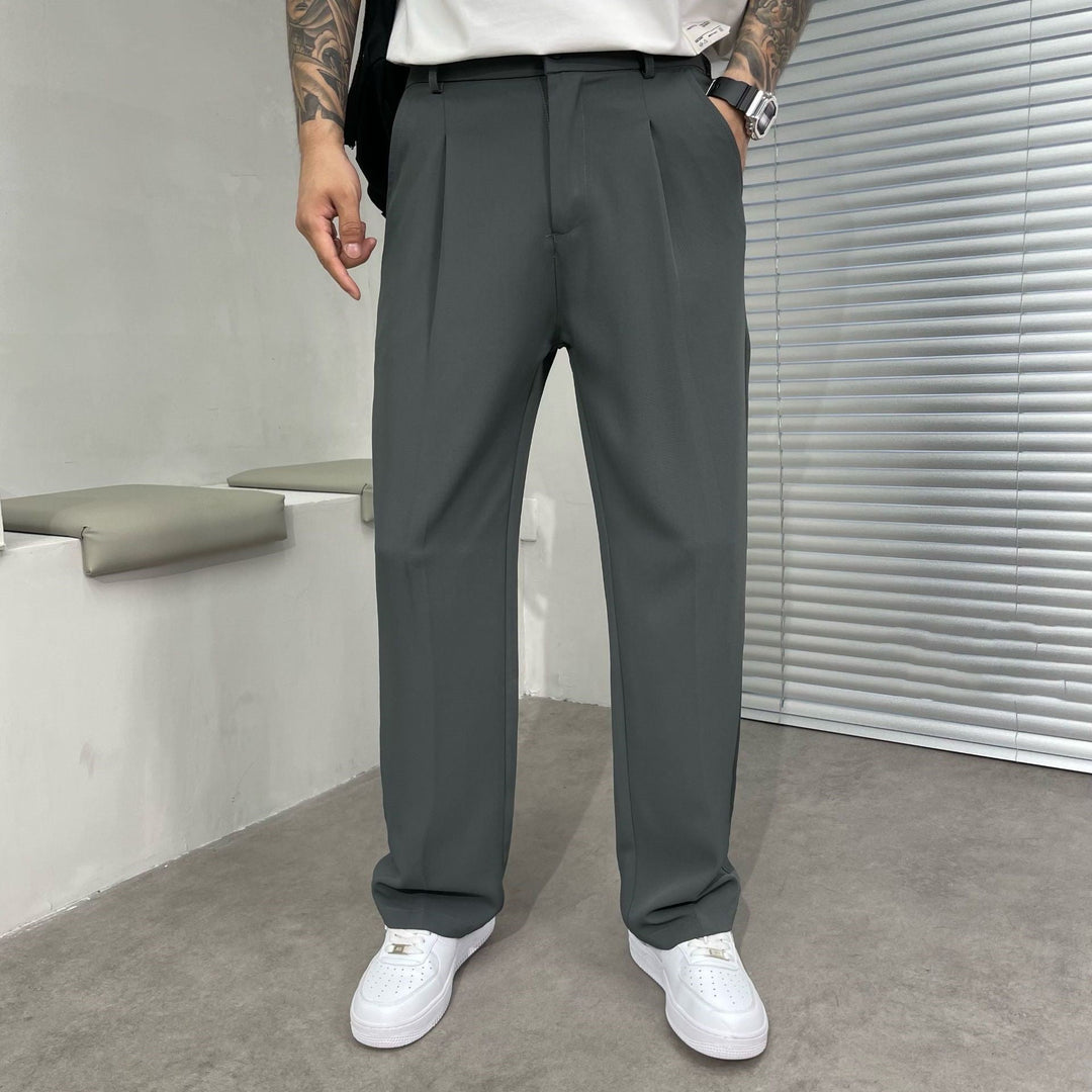 Men's Pleated Linen Pants, Straight-Leg Summer Trousers Smart Casual