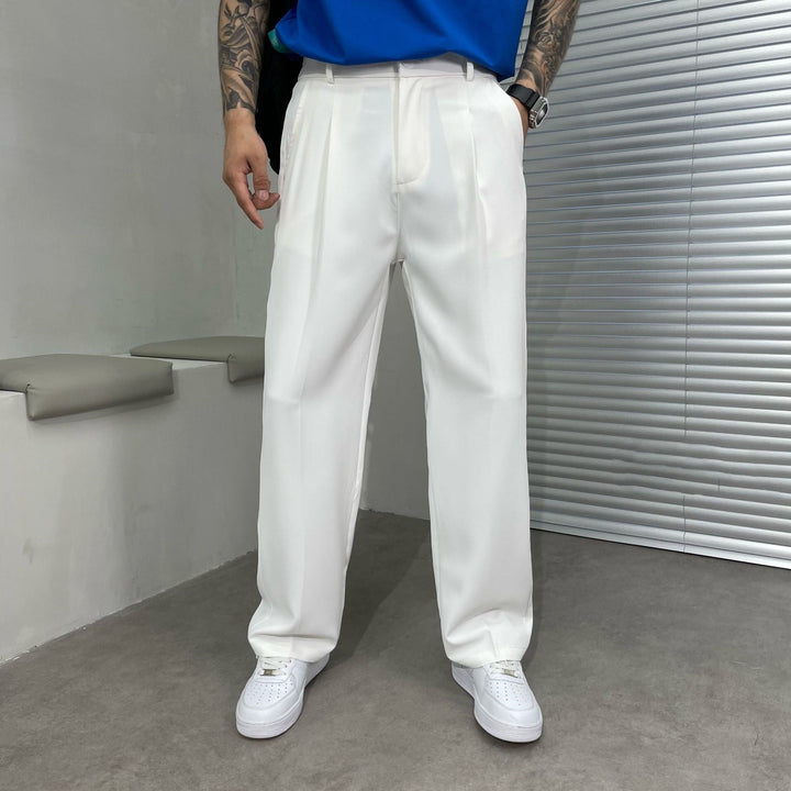 Men's Pleated Linen Pants, Straight-Leg Summer Trousers Smart Casual